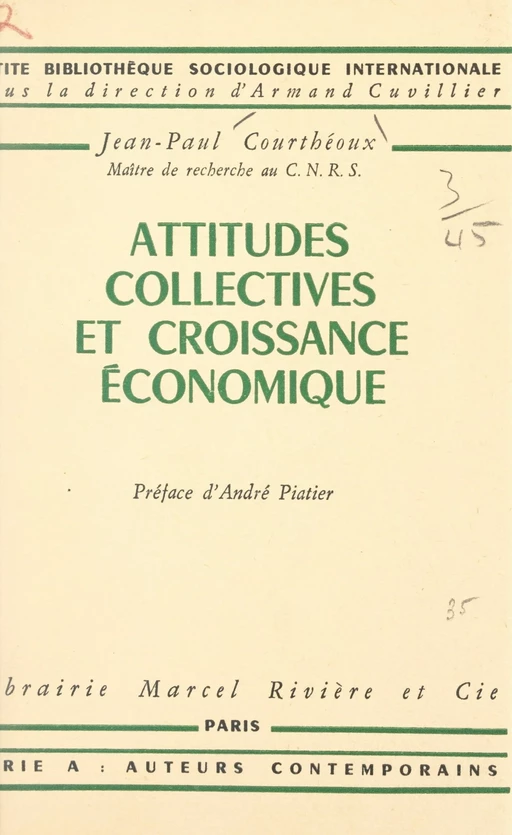 Attitudes collectives et croissance économique - Jean-Paul Courthéoux - FeniXX réédition numérique