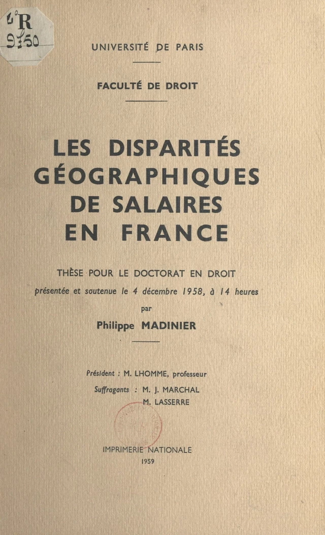 Les disparités géographiques de salaires en France - Philippe Madinier - FeniXX réédition numérique