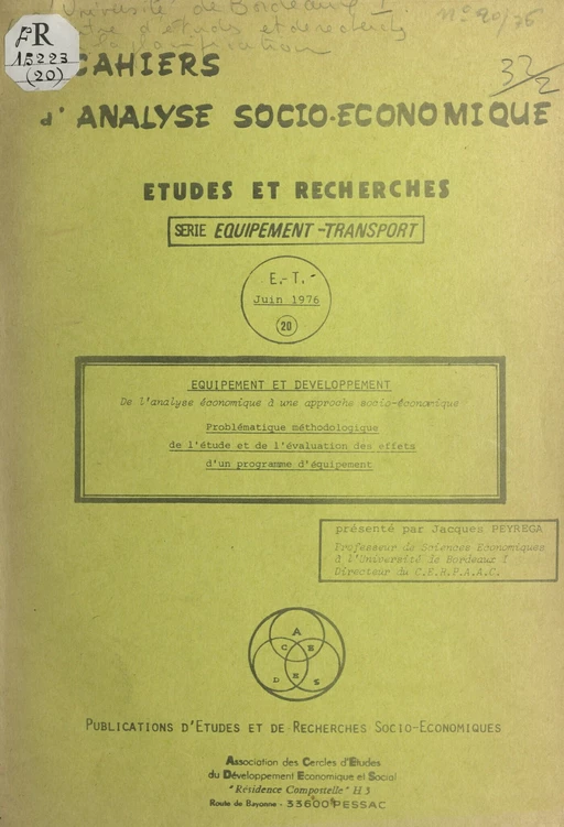 Équipement et développement -  Centre d'études et de recherches sur la planification et l'analyse des activités collectives - FeniXX réédition numérique