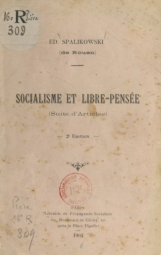 Socialisme et libre-pensée - Edmond Spalikowski - FeniXX réédition numérique