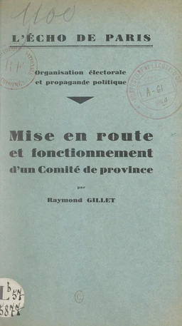 Mise en route et fonctionnement d'un comité de province