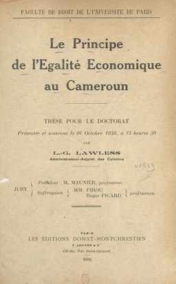 Le principe de l'égalité économique au Cameroun