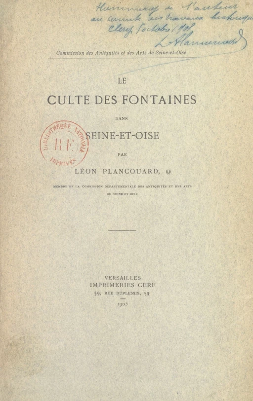 Le culte des fontaines dans Seine-et-Oise - Léon Plancouard - FeniXX réédition numérique