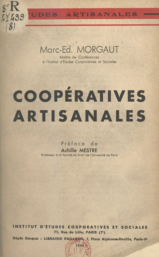 Coopératives artisanales - Marc-Édmond Morgaut - FeniXX réédition numérique