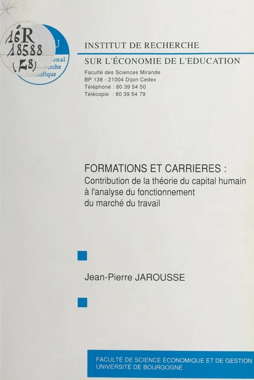 Formations et carrières - Jean-Pierre Jarousse - FeniXX réédition numérique