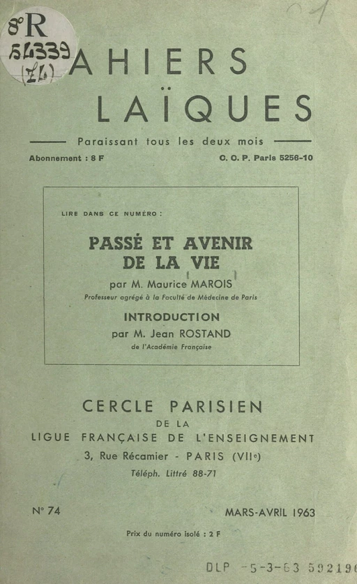 Passé et avenir de la vie - Maurice Marois - FeniXX réédition numérique