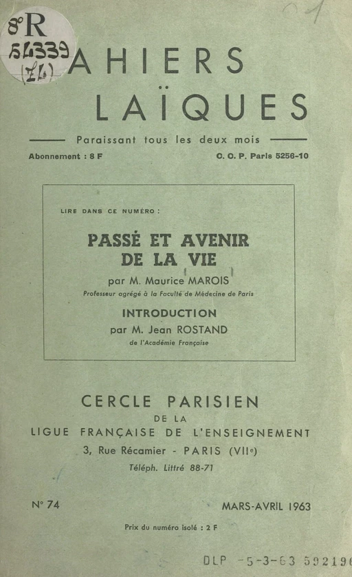 Passé et avenir de la vie - Maurice Marois - FeniXX réédition numérique