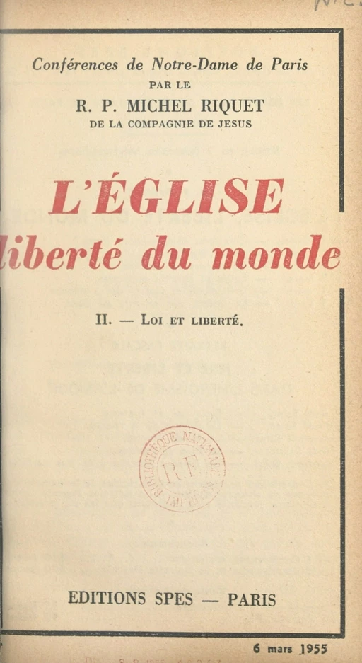 L'Église, liberté du monde (2). Loi et liberté - Michel Riquet - FeniXX réédition numérique