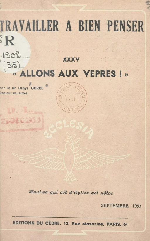 Allons aux vêpres ! - Denys Gorce - FeniXX réédition numérique