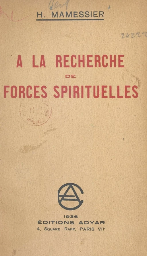 À la recherche de forces spirituelles - H. Mamessier - FeniXX réédition numérique