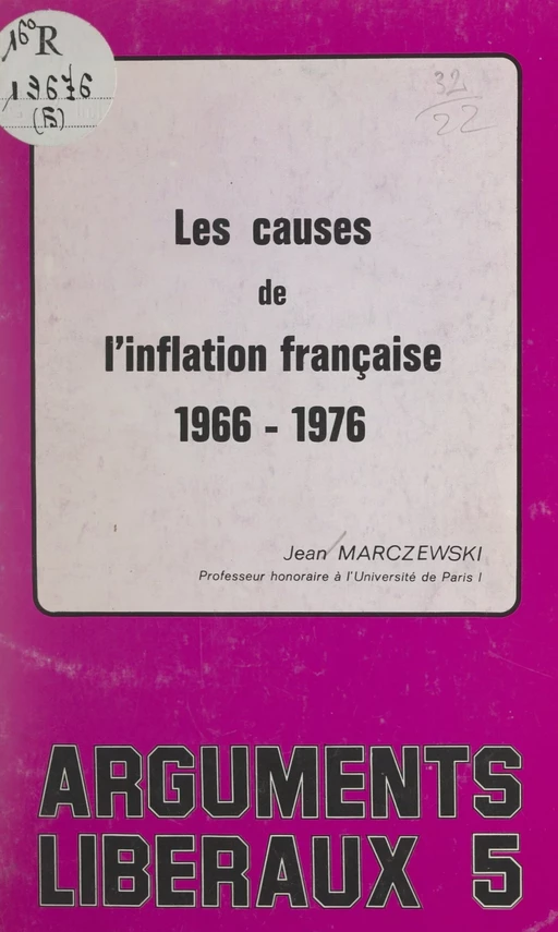 Les causes de l'inflation française, 1966-1976 - Jean Marczewski - FeniXX réédition numérique