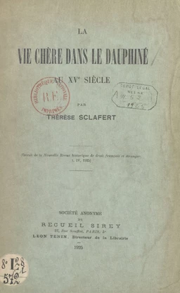 La vie chère dans le Dauphiné au XVe siècle