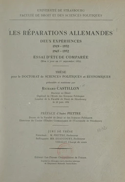 Les réparations allemandes, deux expériences : 1919-1932, 1945-1952