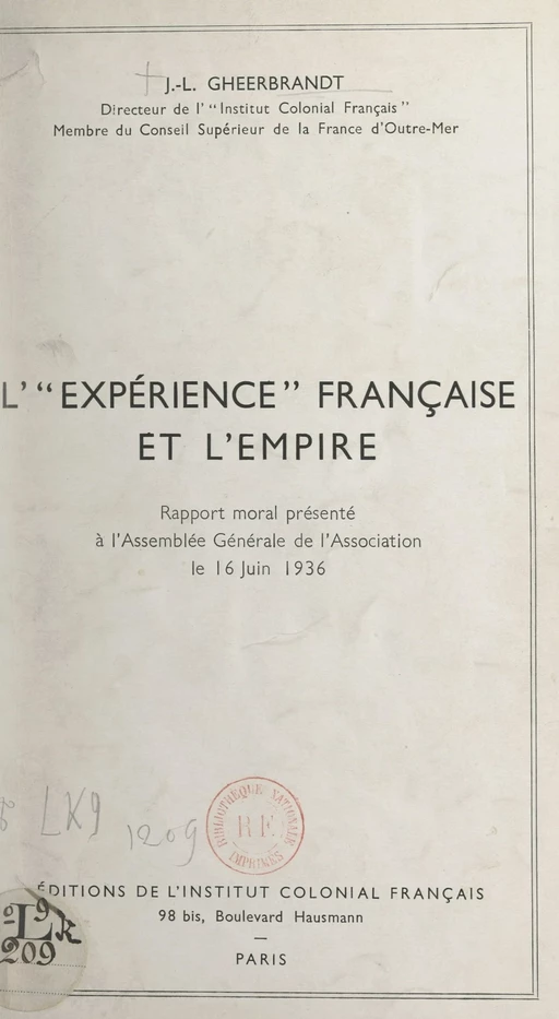 L'expérience française et l'Empire - Jean-Laurent Gheerbrandt-Raffaelli - FeniXX réédition numérique