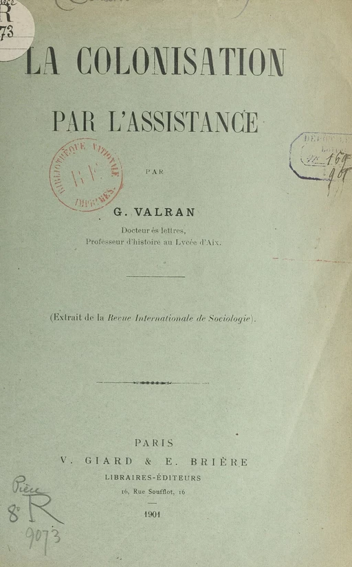 La colonisation par l'assistance - Gaston Valran - FeniXX réédition numérique