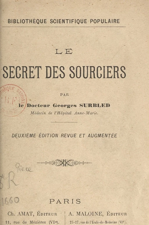 Le secret des sourciers - Georges Surbled - FeniXX réédition numérique