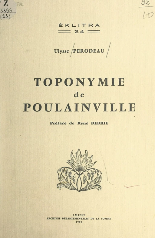 Toponymie de Poulainville - Ulysse Perodeau - FeniXX réédition numérique