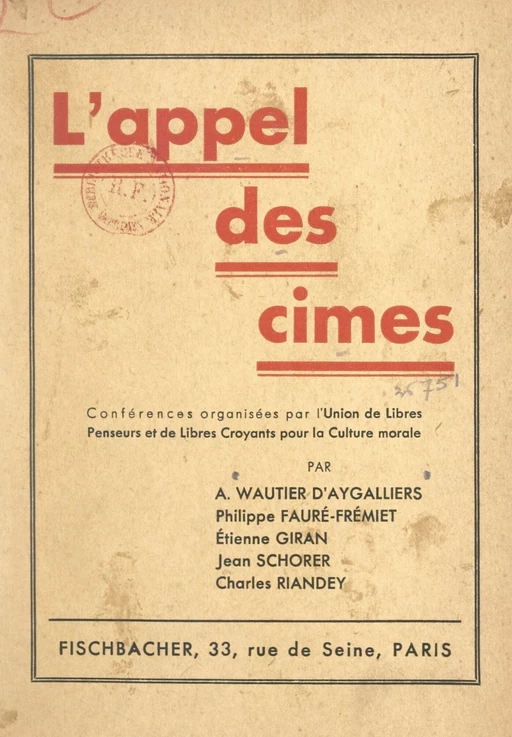 L'appel des cimes - Philippe Fauré-Fremiet, Étienne Giran, Charles Riandey, Jean Schorer, Alfred Wautier d'Aygalliers - FeniXX réédition numérique