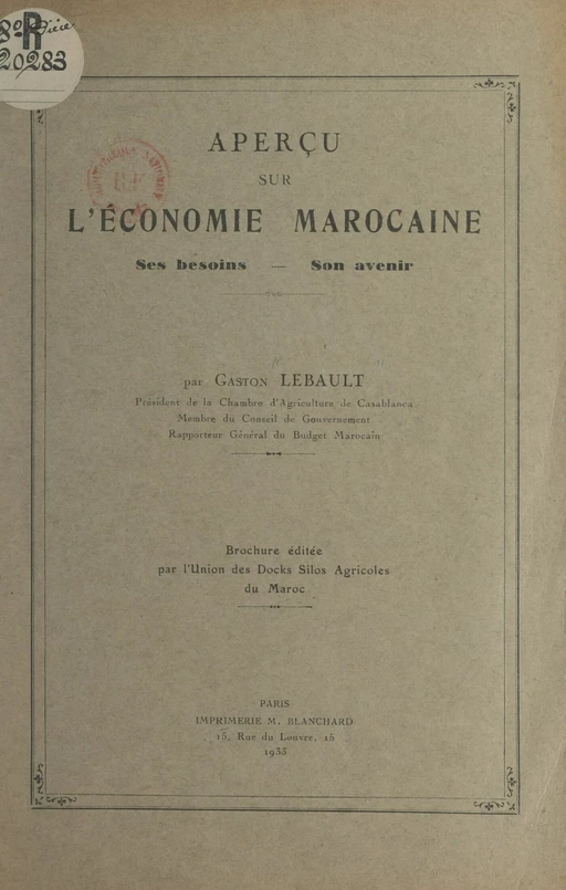 Aperçu sur l'économie marocaine - Gaston Lebault - FeniXX réédition numérique