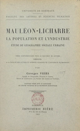 Mauléon-Licharre, la population et l'industrie : étude de géographie sociale urbaine