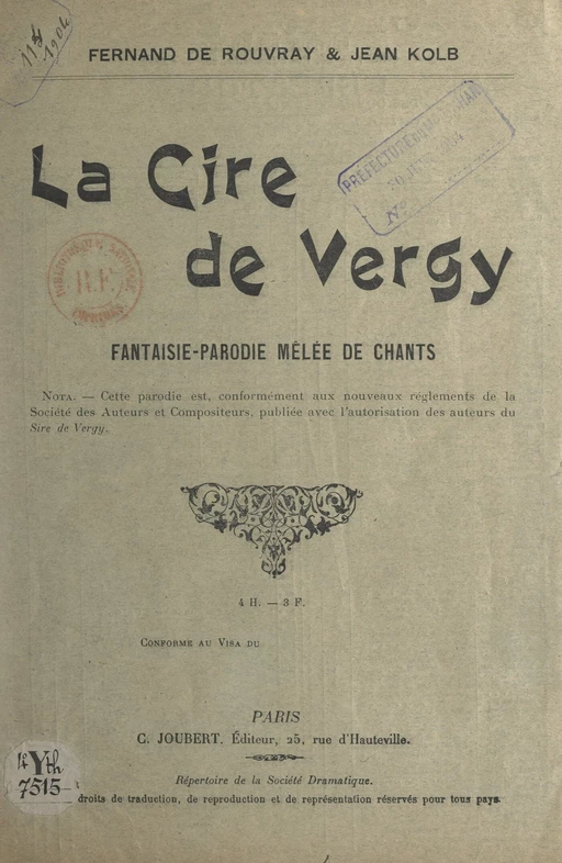 La cire de Vergy - Fernand de Rouvray, Jean Kolb - FeniXX réédition numérique