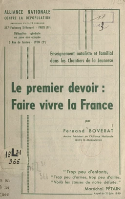 Le premier devoir : faire vivre la France