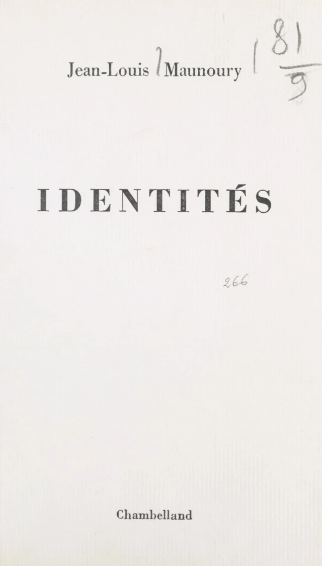 Identités - Jean-Louis Maunoury - FeniXX réédition numérique