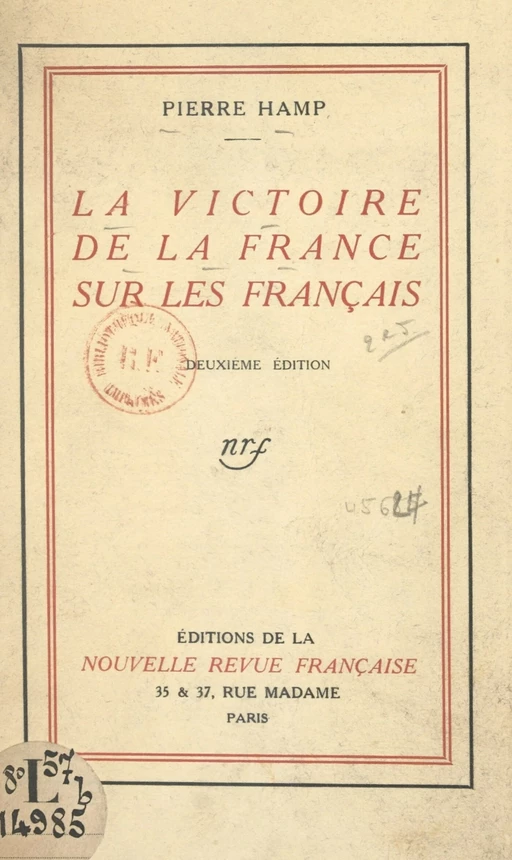 La victoire de la France sur les Français - Pierre Hamp - FeniXX réédition numérique