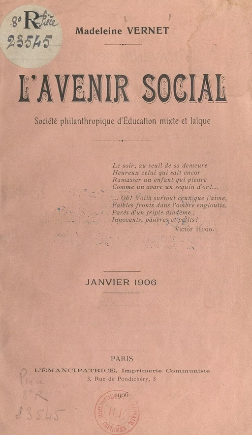 L'avenir social - Madeleine Vernet - FeniXX réédition numérique