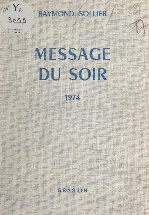 Message du soir - Raymond Sollier - FeniXX réédition numérique