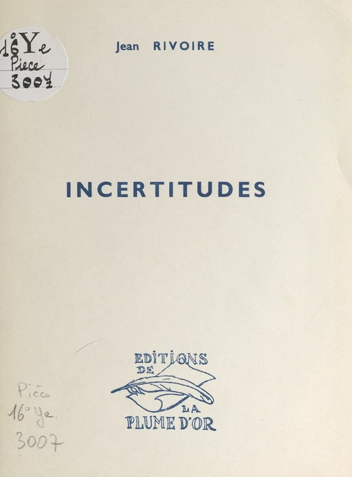 Incertitudes - Jean Rivoire - FeniXX réédition numérique