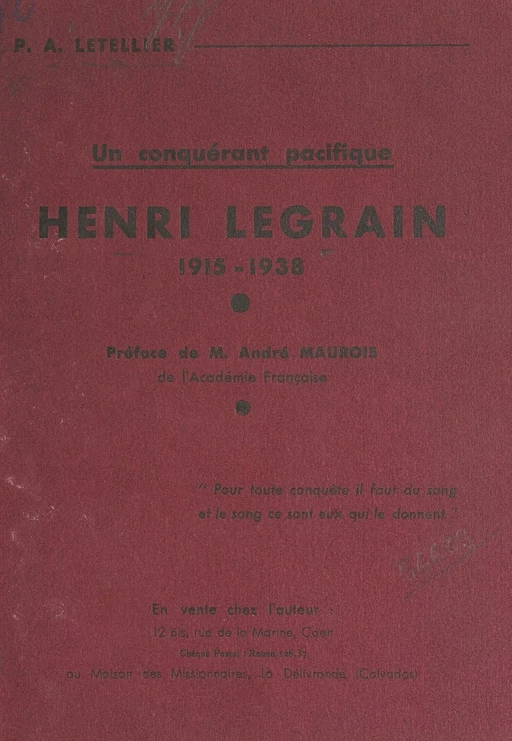 Un conquérant pacifique : Henri Legrain, 1915-1938 - A. Letellier - FeniXX réédition numérique