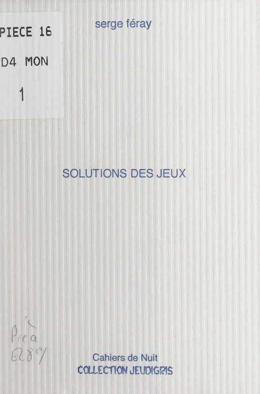 Solutions des jeux - Serge Féray - FeniXX réédition numérique