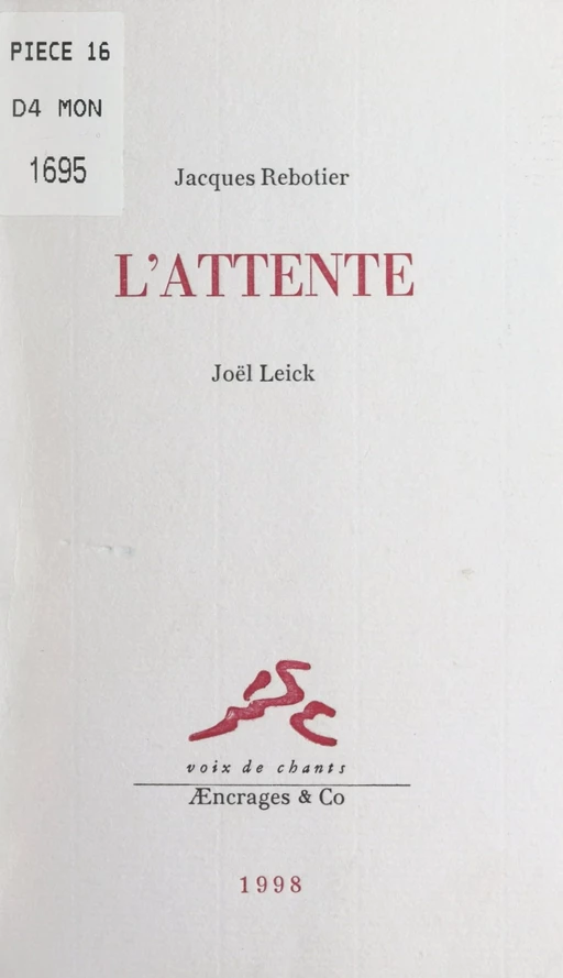 L'attente - Jacques Rebotier - FeniXX réédition numérique