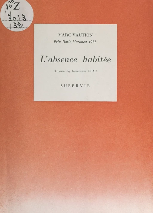 L'absence habitée - Marc Vaution - FeniXX réédition numérique