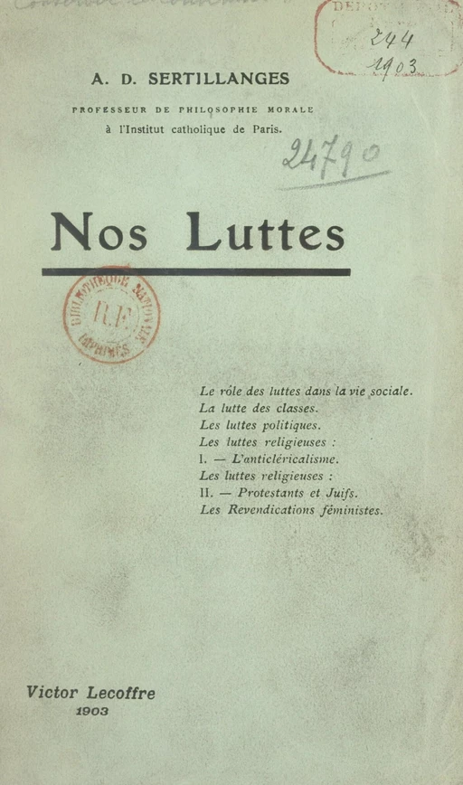 Nos luttes - Antonin-Dalmace Sertillanges - FeniXX réédition numérique