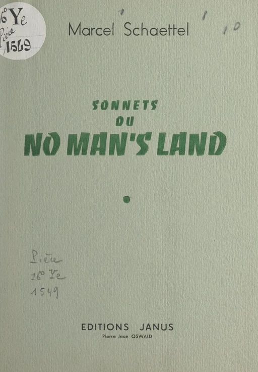 Sonnets du no man's land - Marcel Schaettel - FeniXX réédition numérique