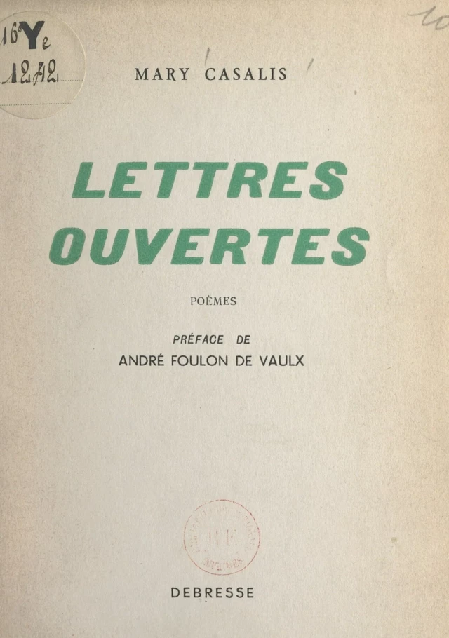 Lettres ouvertes - Mary Casalis - FeniXX réédition numérique