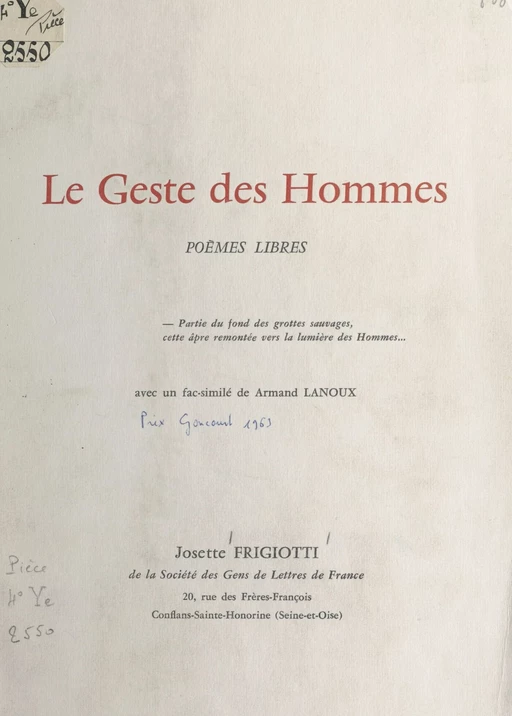 Le geste des hommes - Josette Frigiotti - FeniXX réédition numérique