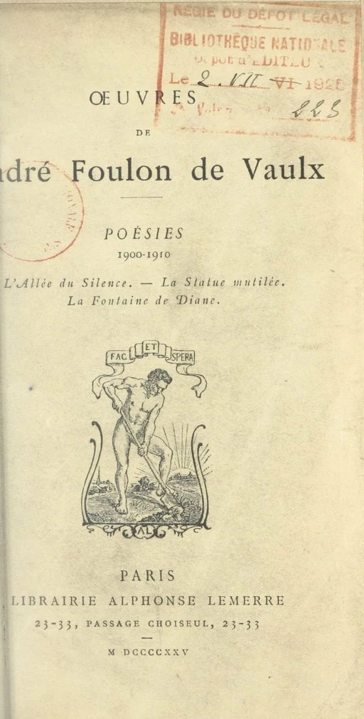 Poésies, 1900-1910 - André Foulon de Vaulx - FeniXX réédition numérique