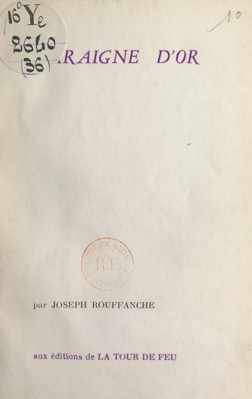 L'araigne d'or - Joseph Rouffanche - FeniXX réédition numérique