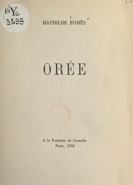 Orée - Mathilde Pomès - FeniXX réédition numérique