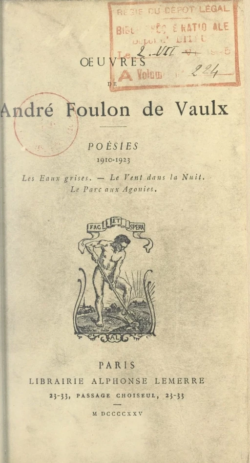 Poésies, 1910-1923 - André Foulon de Vaulx - FeniXX réédition numérique