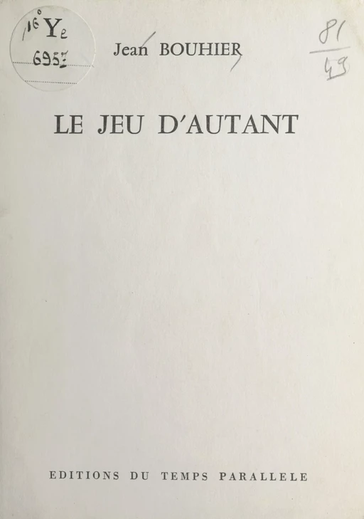 Le jeu d'autant - Jean Bouhier - FeniXX réédition numérique