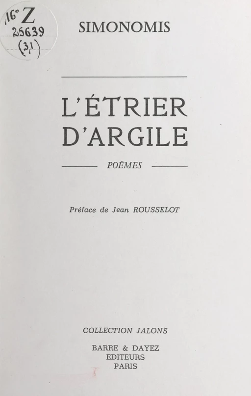 L'étrier d'argile - Jacques Simonomis - FeniXX réédition numérique