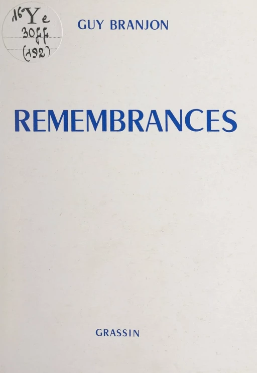 Remembrances - Guy Branjon - FeniXX réédition numérique