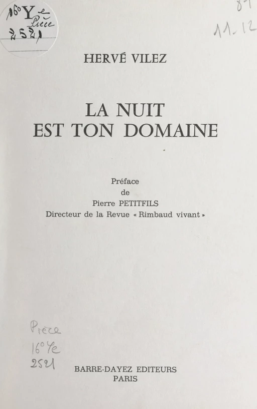 La nuit est ton domaine - Hervé Vilez - FeniXX réédition numérique