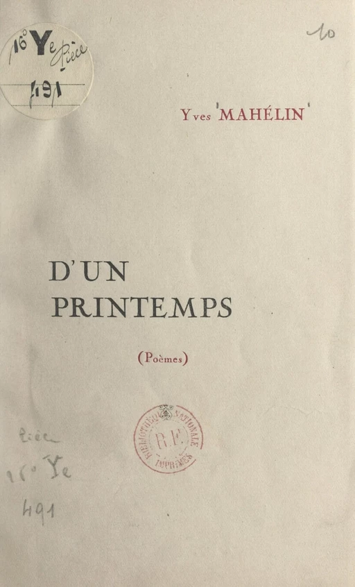 D'un printemps - Yves Mahélin - FeniXX réédition numérique