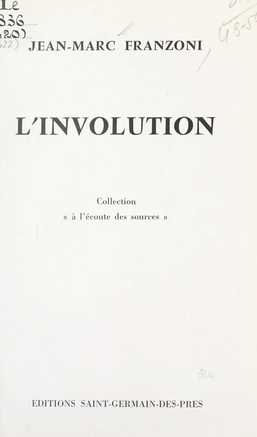 L'involution - Jean-Marc Franzoni - FeniXX réédition numérique