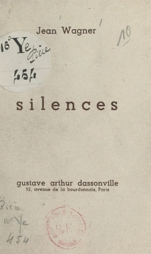 Silences - Jean Wagner - FeniXX réédition numérique